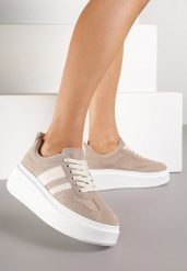 Ciemnobeżowe Sneakersy Klasyczne Tenisówki na Grubej Podeszwie z Koturnem Adessia. Brązowe obuwie sportowe damskie Renee, z materiału, bez zapięcia, tenisowe. Za 109.99 zł.