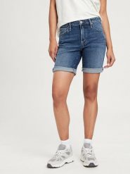 Cross Jeans Szorty dżinsowe w kolorze niebieskim rozmiar: W27. Niebieskie szorty damskie Cross Jeans, z aplikacjami, z bawełny, z podwyższonym stanem. Za 127.35 zł.