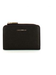 COCCINELLE Skórzany portfel w kolorze czarnym - 13 x 8,5 x 4 cm rozmiar: onesize. Czarne portfele damskie Coccinelle, bez wzorów, z materiału. Za 305.92 zł.