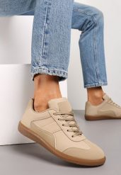 Ciemnobeżowe Sneakersy z Ozdobnymi Przeszyciami przed Kostkę Redala. Brązowe obuwie sportowe damskie Renee, przed kostkę, bez zapięcia. Za 59.99 zł.