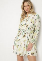 Zielona Rozkloszowana Sukienka z Wiskozy z Paskiem w Abstrakcyjny Wzór Stelitte. Zielone sukienki damskie Born2be, bez wzorów, z jeansu, eleganckie, bez ramiączek. W wyprzedaży za 118.99 zł.