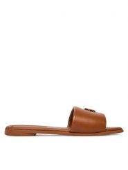 Tommy Hilfiger Klapki Th Logo Hardware Leather Mule FW0FW09292 Brązowy. Brązowe klapki damskie Tommy Hilfiger, bez wzorów, ze skóry, bez obcasa, bez zapięcia. Za 369.99 zł.