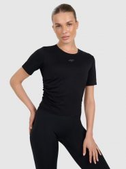 4F Koszulka sportowa w kolorze czarnym rozmiar: XL. Czarne koszulki sportowe damskie 4F, xl, bez wzorów, z materiału, bez ramiączek, na fitness i siłownię. Za 49.45 zł.