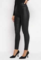 Czarne Modelujące Spodnie Skinny z Imitacji Skóry Natividade. Czarne rurki damskie Born2be, z aplikacjami, z jeansu. Za 84.99 zł.