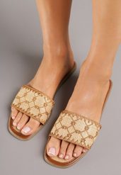 Brązowe Klapki z Geometrycznym Wzorem w Stylu Boho Zeroma. Brązowe klapki damskie Born2be, bez wzorów, bez obcasa, na płaskiej podeszwie, bez zapięcia. Za 69.99 zł.