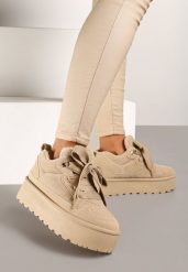 Ciemnobeżowe Sneakersy Vices na Platformie Obszyte Futerkiem Naleris. Brązowe obuwie sportowe damskie Renee, z futra, bez zapięcia. Za 84.99 zł.