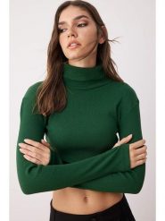 Trendyol Koszulka w kolorze zielonym rozmiar: XL. Zielone koszulki damskie Trendyol, xl, bez wzorów, z bawełny, bez kołnierzyka, bez ramiączek. Za 39.99 zł.