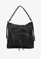 Czarna Torebka Shopper z Regulowanymi Rączkami i Dodatkową Kieszenią z Przodu Erirae. Czarne shopper bag Born2be, bez wzorów, z materiału, bez dodatków. Za 99.99 zł.