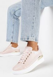 Różowe Sneakersy z Imitacji Skóry z Metaliczną Wstawką i Brokatem Fleuriue. Czerwone obuwie sportowe damskie Born2be, ze skóry, bez zapięcia. Za 44.99 zł.