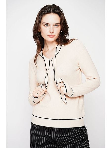 C& Jo Sweter w kolorze beżowo-czarnym rozmiar: 40. Brązowe swetry klasyczne damskie C& Jo, z kaszmiru, bez kołnierzyka. Za 140.86 zł.