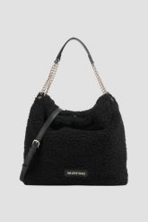 VALENTINO Duża czarna damska torebka worek Qube Hobo Bag. Czarne torebki klasyczne damskie Valentino by Mario Valentino, z futra, duże, bez dodatków. W wyprzedaży za 457.99 zł.