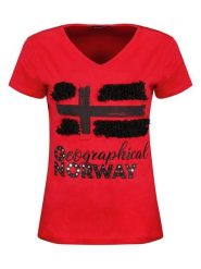 Geographical Norway Koszulka "Jarine" w kolorze czerwonym rozmiar: S. Czerwone bluzki damskie Geographical Norway, s, bez wzorów, bez kołnierzyka, bez ramiączek. Za 39.49 zł.