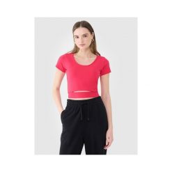 T-shirt crop top gładki damski 4F 4FRSS25TTSHF2695. Czerwone t-shirty damskie 4F, bez wzorów, z bawełny, bez kołnierzyka. Za 34.99 zł.