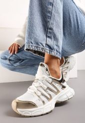 Złote Sneakersy Ozdobione Tłoczeniem i Wstawkami Keladavia. Białe obuwie sportowe damskie Renee, z jeansu, bez zapięcia. Za 89.99 zł.