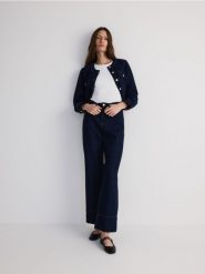 Jeansy wide leg - granatowy. Niebieskie jeansy damskie Reserved. W wyprzedaży za 99.99 zł.