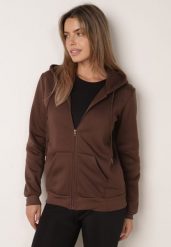 Brązowa Rozpinana Bluza z Kapturem Bawełną i Sznurkami Viltara. Brązowe bluzy damskie Born2be, l, bez wzorów, z bawełny, z kapturem. Za 59.99 zł.