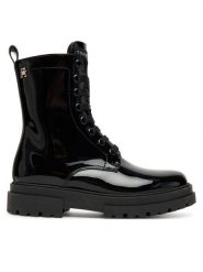 Tommy Hilfiger Trapery Lace-Up Bootie T4A5-34025-0775 S Czarny. Czarne kozaki dziewczęce Tommy Hilfiger, bez wzorów, ze skóry, bez obcasa, bez zapięcia. Za 419.99 zł.