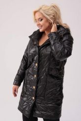 Pikowany czarny płaszcz Vivien z fantazyjnymi kieszeniami OVERSIZE PLUS SIZE XXL JESIEŃ. Czarne płaszcze damskie Moda Size Plus Iwanek, na jesień, plus size, bez wzorów, z poliesteru, bez kaptura. Za 469.90 zł.