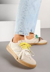 Beżowe Sneakersy z Podwójnym Wiązaniem i Geometrycznym Wzorem Telanielia. Brązowe obuwie sportowe damskie Born2be, z jeansu, bez zapięcia, trekkingowe. Za 89.99 zł.