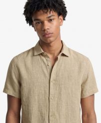 Superdry Koszula Riviera z lnu krótki rękaw – Relaxed fit. Brązowe koszule damskie Superdry, na lato, l, bez wzorów, ze lnu, bez kołnierzyka, bez ramiączek. Za 361.55 zł.