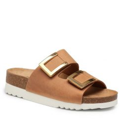 Klapki Scholl. Brązowe klapki damskie Scholl, bez wzorów, bez obcasa, bez zapięcia. Za 389.99 zł.