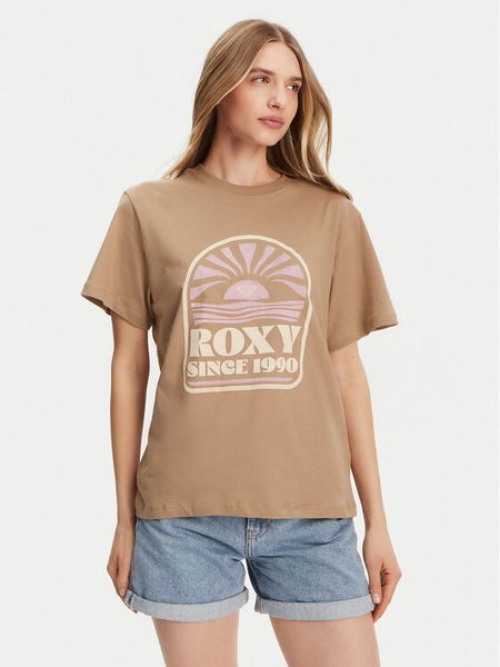 Roxy T-Shirt ERJZT05912 Brązowy Regular Fit. Brązowe t-shirty damskie Roxy, s, bez wzorów, z bawełny, bez kołnierzyka. Za 69.99 zł.