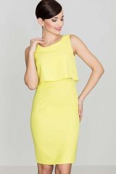 Elegancka Żółta Sukienka Na Szerokich Ramiączkach. Żółte sukienki damskie Katrus, bez wzorów, z elastanu, eleganckie, bez ramiączek. Za 249.00 zł.