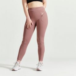 Legginsy fitness damskie Domyos. Brązowe legginsy damskie DOMYOS, l, bez wzorów, z materiału. Za 69.99 zł.