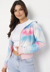 Różowo-Niebieska Bluza z Kapturem Szerokim Ściągaczem i Wzorem Tie-Dye Alreica. Czerwone bluzy damskie Born2be, l, bez wzorów, z jeansu, z kapturem. Za 69.99 zł.