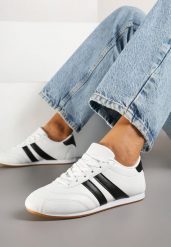 Biało-Czarne Sneakersy Typu Tenisówki z Paseczkami Liantina. Białe obuwie sportowe damskie Renee, z jeansu, bez zapięcia, tenisowe. Za 74.99 zł.