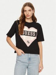 Guess T-Shirt V5RI01 I3Z14 Czarny Regular Fit. Czarne t-shirty damskie Guess, s, z aplikacjami, z bawełny, bez kołnierzyka. Za 109.99 zł.