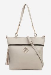 Ciemnobeżowa Torebka Shopperka z Ozdobnymi Rączkami Aplikacją i Dodatkowym Paskiem i Aplikajcą Idariona. Szare shopper bag Born2be, z jeansu, na ramię, bez dodatków. Za 89.99 zł.