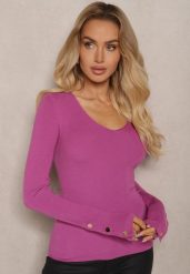 Fioletowy Sweter z Wiskozą Ozdobiony Guzikami z Trójkątnym Dekoltem Attecca. Fioletowe swetry klasyczne damskie Renee, s, z jeansu, bez kołnierzyka. Za 79.99 zł.