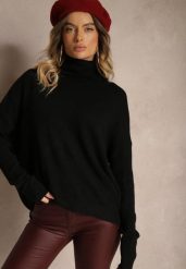 Czarny Casualowy Golf z Wełną i Wiskozą Rinlia. Czarne golfy damskie Renee, z aplikacjami, z jeansu, bez ramiączek. Za 84.99 zł.