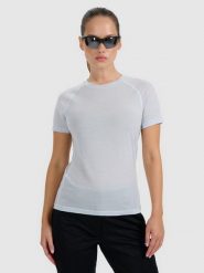 4F Koszulka trekkingowa z wełną merino damska - niebieska XL. Niebieskie koszulki damskie 4F, s, bez wzorów, z wełny, bez kołnierzyka, bez ramiączek. W wyprzedaży za 169.99 zł.