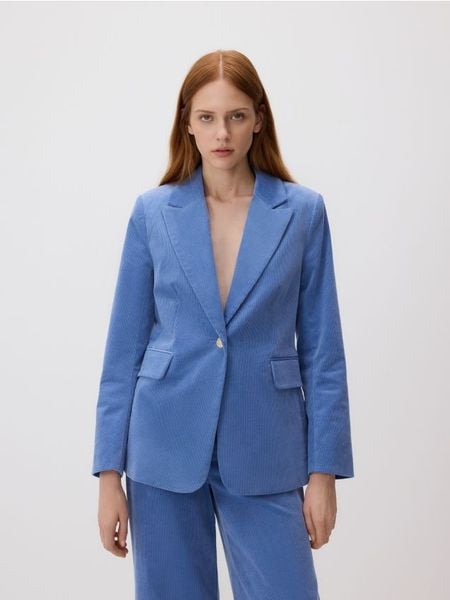 Sztruksowa marynarka - jasnoniebieski. Niebieskie marynarki i żakiety damskie Reserved, l, bez wzorów, ze sztruksu. Za 299.99 zł.