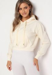Jasnobeżowa Bluza z Dodatkiem Bawełny z Kapturem Wykończona Ściągaczami Evista. Brązowe bluzy damskie Born2be, l, bez wzorów, z bawełny, z kapturem. Za 29.99 zł.