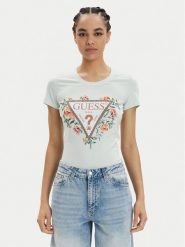 Guess T-Shirt W4GI24 J1314 Błękitny Slim Fit. Niebieskie t-shirty damskie Guess, xs, z aplikacjami, z bawełny, bez kołnierzyka. Za 329.99 zł.
