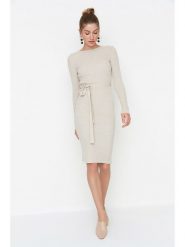 Trendyol Sukienka dzianinowa w kolorze beżowym rozmiar: M. Brązowe sukienki damskie Trendyol, bez wzorów, z dzianiny, bez ramiączek. Za 79.21 zł.