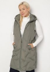 Zielona Pikowana Kamizelka z Kapturem i Kieszeniami Esarivie. Zielone kamizelki damskie Born2be, plus size, bez wzorów, z jeansu, z kapturem. Za 149.99 zł.