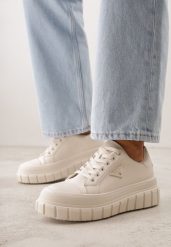 Beżowe Casualowe Sneakersy VICES na Grubej Podeszwie z Tłoczeniami Therelle. Brązowe obuwie sportowe damskie Born2be, z dzianiny, bez zapięcia. Za 99.99 zł.