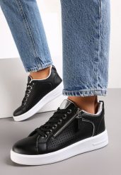 Czarne Sneakersy na Grubej Podeszwie z Cholewką z Perforacją Myranda. Czarne obuwie sportowe damskie Renee, bez zapięcia. Za 109.99 zł.