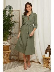 Lin Passion Lniana sukienka w kolorze khaki rozmiar: 36/38. Brązowe sukienki damskie Lin Passion, bez wzorów, ze lnu, klasyczne, bez ramiączek. Za 206.91 zł.