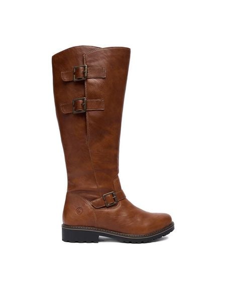 Remonte Kozaki CEO-R6590-22 Brązowy. Brązowe kozaki damskie Remonte, ze skóry, bez obcasa, na płaskiej podeszwie, bez zapięcia. Za 379.99 zł.