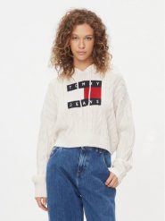 Tommy Jeans Sweter Center Flag DW0DW16528 Écru Regular Fit. Swetry klasyczne damskie Tommy Jeans, xl, z jeansu, bez kołnierzyka. Za 459.99 zł.
