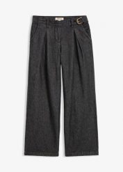 Jeansy wide leg z zaszewkami w pasie. Czarne jeansy damskie bonprix. Za 149.99 zł.