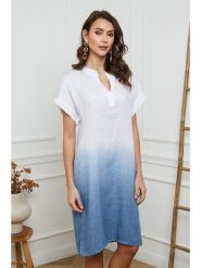 Fleur de Lin Lniana sukienka w kolorze biało-błękitnym rozmiar: XL. Białe sukienki damskie Fleur de Lin, bez wzorów, ze lnu, bez ramiączek. Za 223.99 zł.