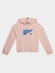 Tommy Hilfiger Bluza Hilfiger Script Hoodie KG0KG07721 Różowy Regular Fit. Czerwone bluzy dziewczęce Tommy Hilfiger, bez wzorów, z bawełny, bez ramiączek, bez kaptura. Za 279.99 zł.