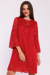 Wieczorowa sukienka koronkowa trapezowa w kolorze czerwonym. Czerwone sukienki damskie Stylove, bez wzorów, z koronki, eleganckie, bez ramiączek. Za 419.00 zł.