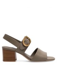 Gino Rossi Sandały V155-25-2 Khaki. Brązowe sandały damskie Gino Rossi, bez wzorów, ze skóry, bez obcasa, na słupku, bez zapięcia. Za 249.99 zł.